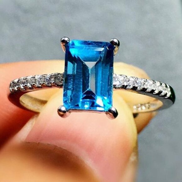 Radiant Cut Pure Royal Blue Gemstone Zircon Macro Rings for Women, PD056 - Picture 6 of 7